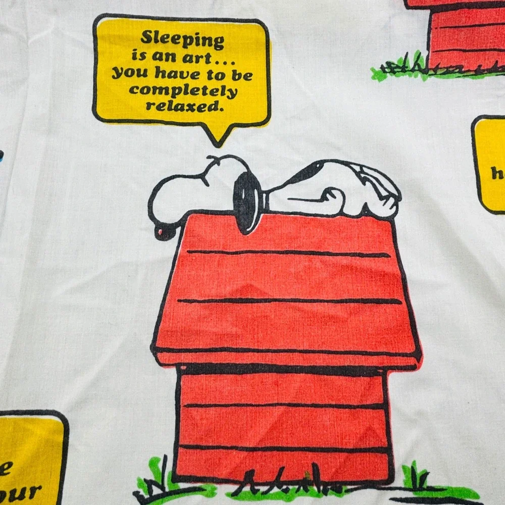 Vintage Peanuts Sleeping Quotes Twin Flat Sheet‎ JCPenney 1971 Snoopy Charlie